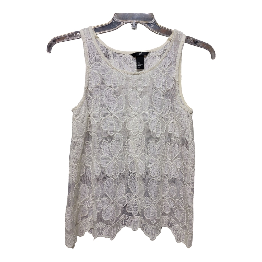 H&M overlay lace sleeveless tank white floral Sm feminine lightweight neutral